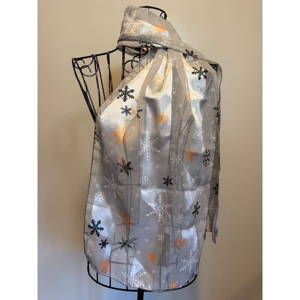 Silver Sheer Snowflake Scarf Winter Holiday Festive Lightweight Wrap 58x12.5